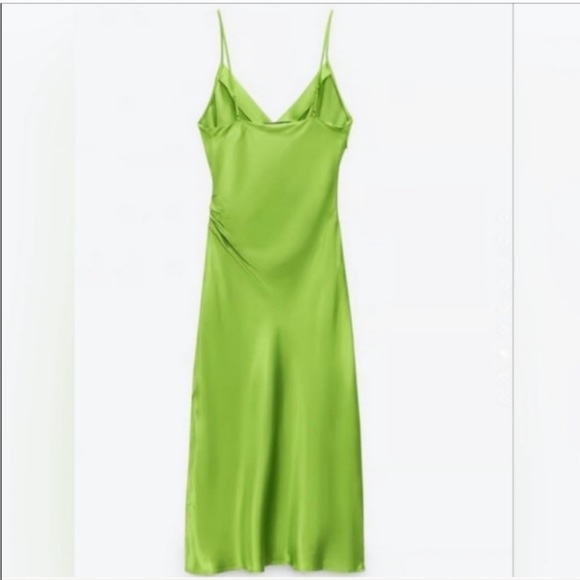 NWT Zara Satin Slip Dress Lime Green S - Picture 5 of 10